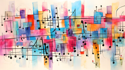 Wall Mural - Digital retro music notation painting abstract geometric pattern graphics poster background