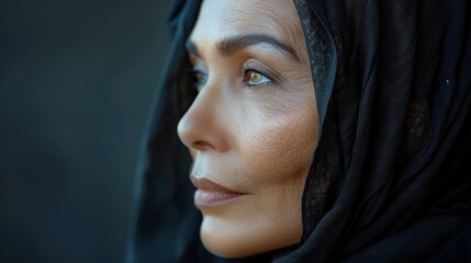 Wall Mural - portrait of a mature woman wearing a hijab looking to the side