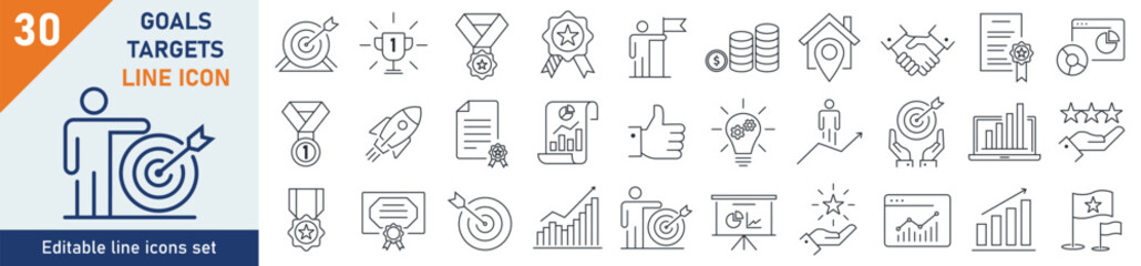Wall Mural - goals icons pixel perfect. goals business icon set. set of 30 outline icons related to goals, target