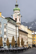 View of Maria Teresa Street with tower of Hospital Church of the Holy Spirit, Innsbruck, Austria