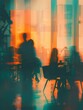 © Business Pics - Blurred silhouettes of people in a coworking space or office space. Generative ai.