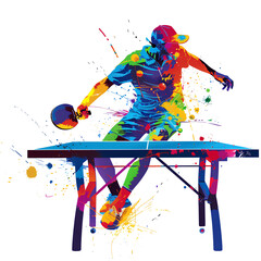 Wall Mural - Intense Table Tennis Match Watercolor Illustration on White Background