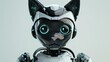 A robot cat with glowing eyes and ears