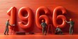 1966 Sign Large Red Numbers on a red wall  with workers