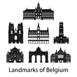 set of Belgium famous landmark silhouette style
