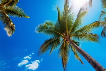 palm trees picture taken from below blue sky with cloud cinematic