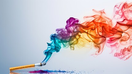 Leinwandbilder - A conceptual image of colorful smoke emanating from a cigarette, symbolizing the allure and danger of smoking habits