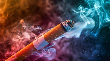 Leinwandbilder - A conceptual image of colorful smoke emanating from a cigarette, symbolizing the allure and danger of smoking habits