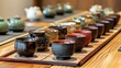 A table set with traditional Japanese tea pots and cups ready for students to enjoy during their sushi making class.
