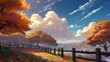 Anime fantasy wallpaper background concept : Autumn park with a crisp blue sky and colorful trees, generative ai