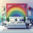   bedroom interior in  rainbow colors 