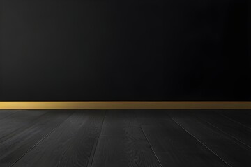 Wall Mural - Simple minimal gold trim black wall and empty floor Generative AI 