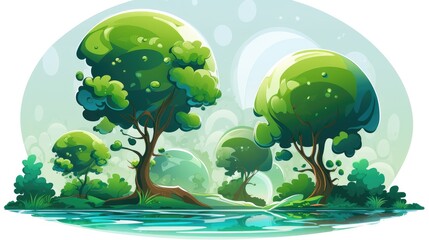 Sticker - landscape with trees and water