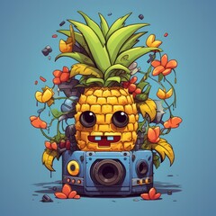 Wall Mural - A vibrant and detailed pineapple fruit illustration