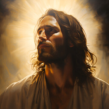 Portrait of Jesus Christ on a dark background.