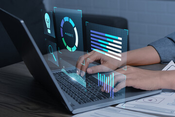 Wall Mural - business analytics tools charts and graphs with statistics to analyze business potential and forecas