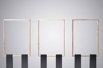 Wall Mural - Empty glass frames on light background. Mock up, 3D Rendering.