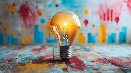 A light bulb with colorful graphs and charts in the background, symbolizing innovative ideas for advertising campaign planning. Ai Generative