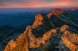 Beautiful colorful sunset on top of the hill. Hiking in Slovakia mountains Banikov and Ziarska valley, Western Tatras Slovakia. Beautiful mountain places of Europe