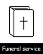 Seth Icon Funeral service. Bible, cross, religion, Christianity, funeral home, book, death, grief, sadness, sadness, binding, black lines on white background. Burial concept.