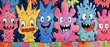 Colorful Cartoon Monsters Smiling Playful Artwork Mural