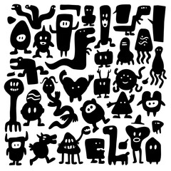 Wall Mural - hand drawn doodle black monster collection vector