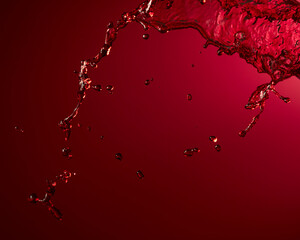 Wall Mural - Red wine splash on a dark red background.