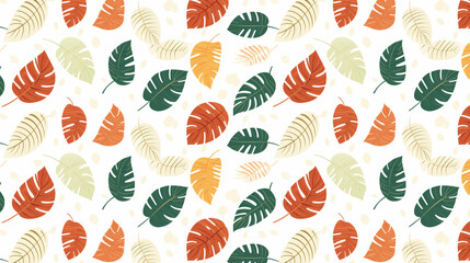 Wall Mural - A seamless pattern with colorful tropical leaves on a white background.