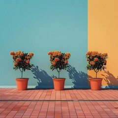 Three Potted Flowers 