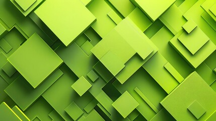 Wall Mural - Abstract bright green background with shadows and simple square lines. Looks 3d with additional light.