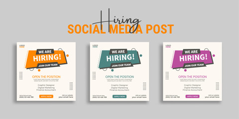 Wall Mural - We are hiring job vacancy social media post or square web banner template vector design	