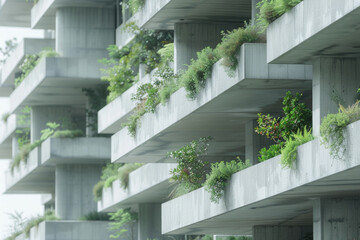 Wall Mural - A modern city green concept where skyscraper balconies are adorned with lush green plants.

