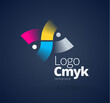 Logo CMYK Print Abstract Work. Polygraphy theme. Template design vector. Black background.