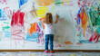 © Констянтин Батыльчук - Little girl writing on wall with colored crayons on it.