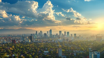 Wall Mural - Mexico City Ancient Contemporary Blend Skyline