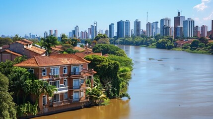 Wall Mural - AsunciÃ³n skyline, Paraguay, riverside city with historic charm, --ar 16:9 --stylize 250 Job ID: 49bd875a-6ad3-4a06-98e4-cec15ef61881