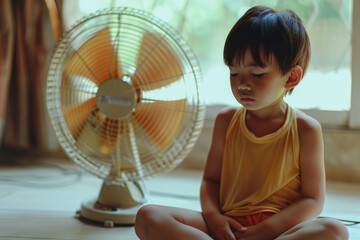 During hot summer days, children need additional electric fans to cool down.

