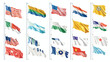 White background of colorful set flags united states