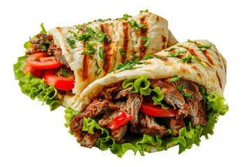 Wall Mural - Delicious beef shawarma wrap with fresh vegetables, cut out - stock png.