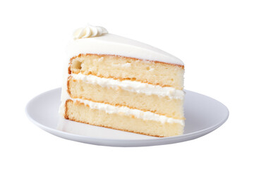 Wall Mural - Slice of vanilla cake on a plate isolated on transparent or white background, png