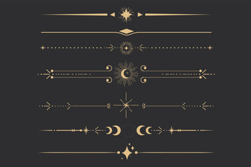 Wall Mural - golden divider celestial border with stars moon and sun thin line elegant simple decoration, mystic 