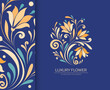 Colorful emblem with flowers and leaves. Can be used for jewelry, beauty and fashion industry. Great for logo, monogram, invitation, flyer, menu, background, or any desired idea.