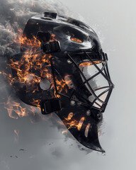 Wall Mural - Ice hockey goalie mask 3D generated, ad mockup isolated on a white and gray background.