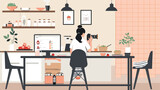 Fototapeta Motyle - Workplace of food blogger with modern camera Vector illustration