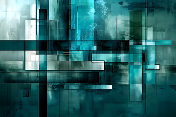 Wall Mural - a blue and white abstract painting with a lot of different shapes and lines. the painting is full of