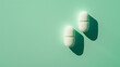 An eye-catching image featuring two pills arranged in a top view position on a light green background, with a vibrant pop art style. The vivid colors of the pills contrast beautifully against the back