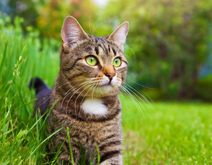 Wall Mural - tabby cat in meadow