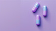 A vibrant and dynamic image featuring two pills arranged in a top view position on a light purple background, with a pop art style aesthetic. The colorful pills pop against the background