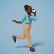 © Ade - 3d woman panicked and ran while calling with blue background
