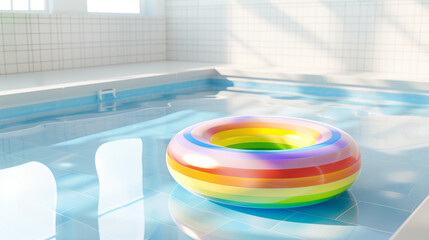 Wall Mural - inflatable ring in the swimming pool with water surface and sunlight. summer vacation concept.